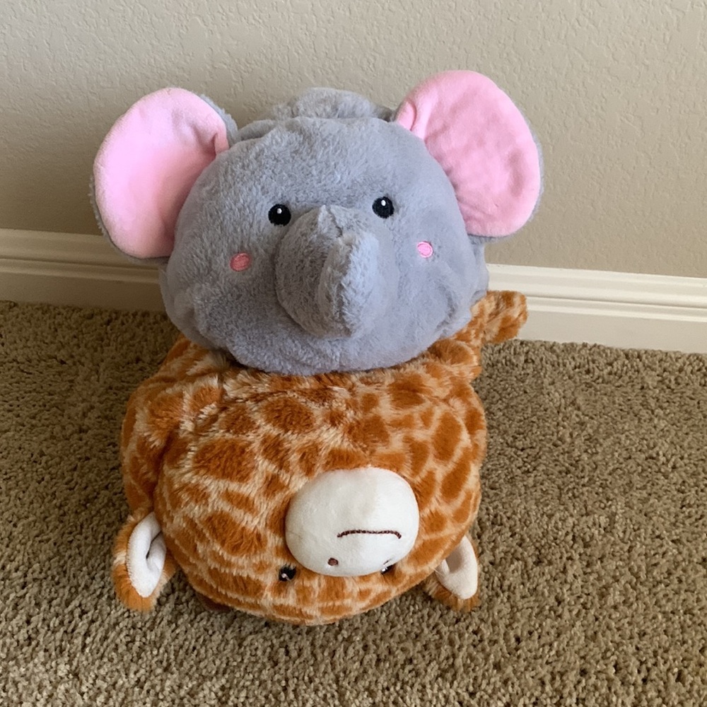 REVERSIBLE PLUSH STUFFED ANIMAL TOY GIRAFFE ELEPHANT